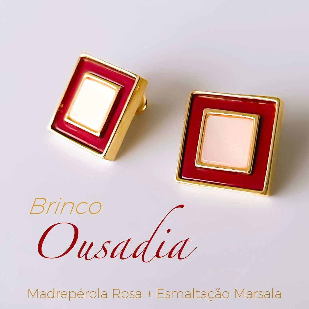 Brinco Ousadia - Madreperola esmaltação marsala