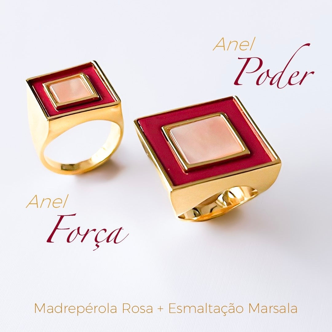 Anel Força - Madrepérola e esmaltação marsala