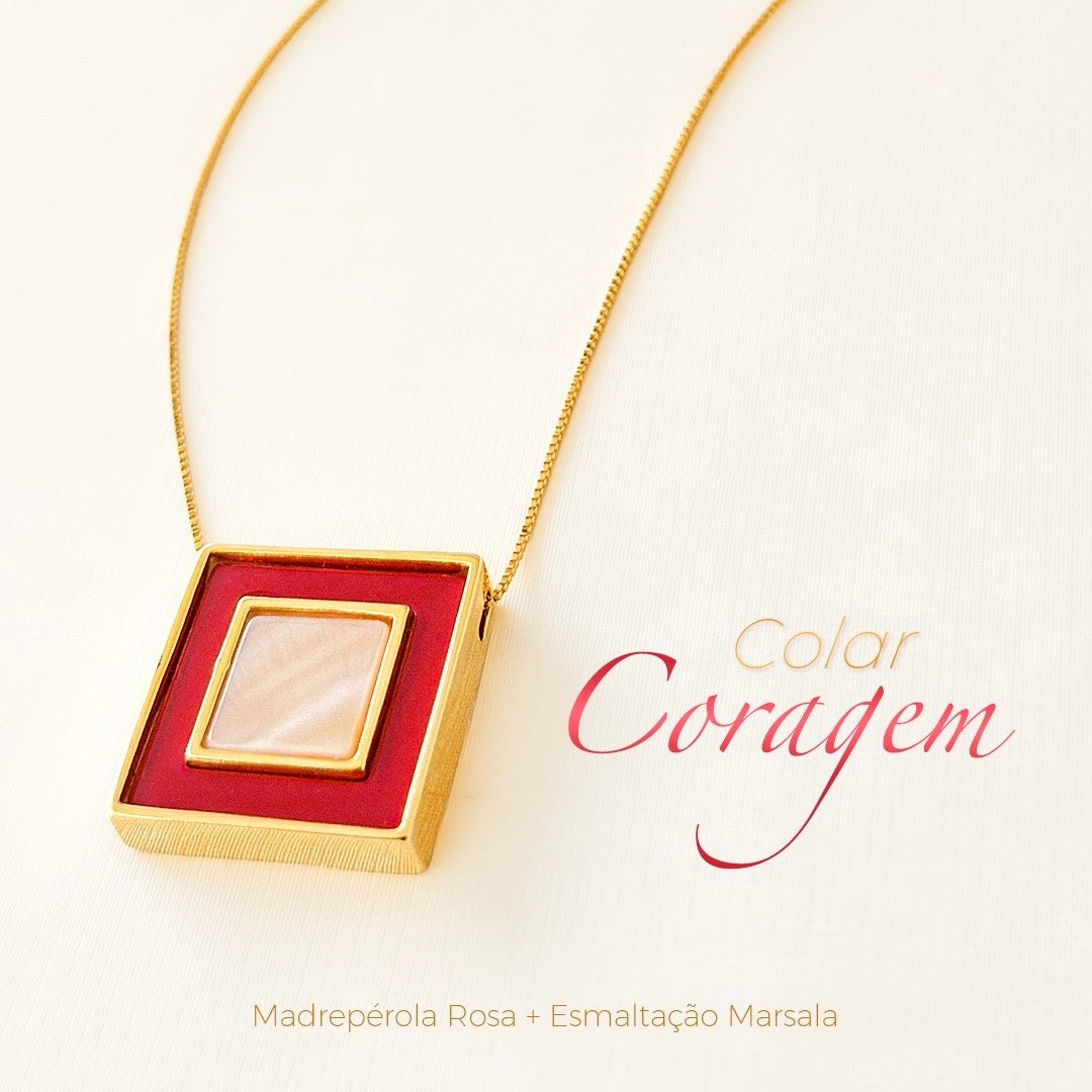 Colar Coragem - Madreperola esmaltação em Marsala